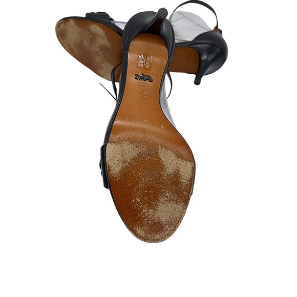 COACH Black Leather Metal and Flower Accents Ankle Strap Heels 2.5'' Size: 37.5 - Picture 2 of 5